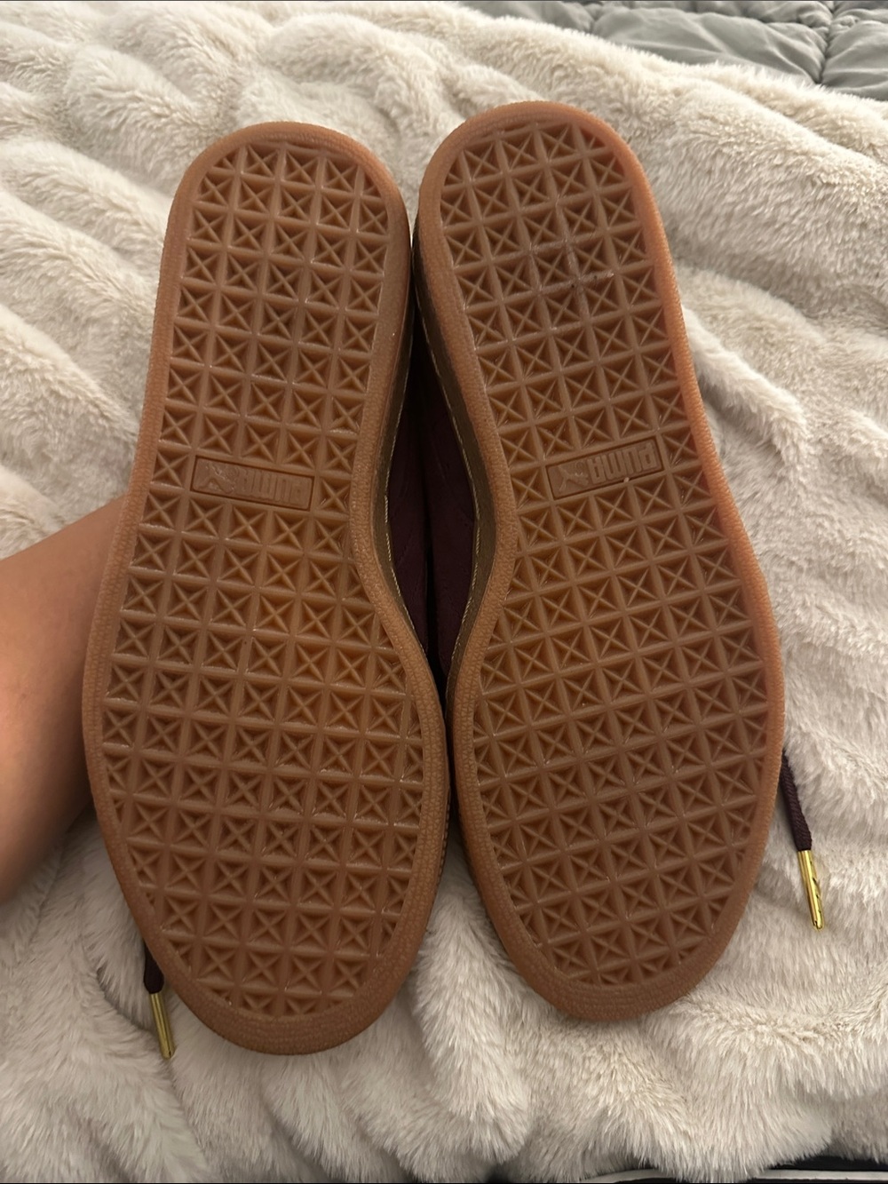 Puma Suede Classic Sneakers in Deep Burgundy with Gold Accents - Picture 2 of 5